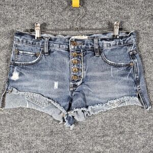 Free People Women Shorts 25 Button‎ Fly Cut Off Distressed Denim Inseam 2"